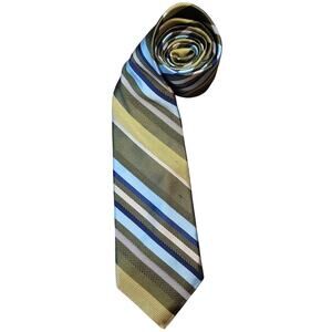 Ike Behar Formal Luxury Silk Necktie Preppy Green Striped XL Made in USA Office